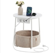Stolik nocny Vasagle by  Songmics okrągły 45x45x50 cm biały z półką