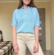 Ręcznie robiona bawełniana koszulka polo. Rozmiar M oversize