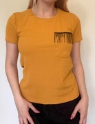Musztardowa bluzka Mohito bluzeczka XS 34 żółta t-shirt frędzle elegancka