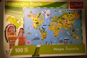 Puzzle edukacyjne 100 el. Mapa Świata 5-7 lat Trefl