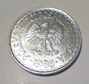 1 ZŁOTY 1985 - AWERS PRZESUNIĘCIE LITER I CYFR