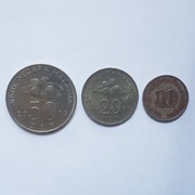 Monety, Malezja 50 senów 2009, 20 senów 1997, 10 senów 1968