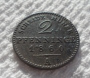 Prusy Fryderyk Wilhelm I Hohenzolern 2 pfenninge 1860 A Berlin KM# 452a