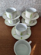 porcelanowe filiżanki talerzyki green zielone liście zestaw do kawy herbaty