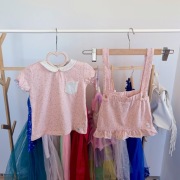 Komplet bluzka spódniczka na szelkach 62 różowa w kropki MoodStreet