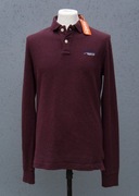 SuperDry Classic pique polo z długim rękawem L bordowa long sleeve 