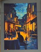 Plakat A3,  kot na mieście nocą 