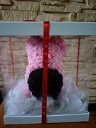 Różowy miś z róż -ręcznie robiony, limitowana edycja,prezent walentynkowy