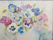 Obraz ręcznie malowany Bratki w pękatym wazonie akwarela 48x34 cm 