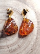 Kolczyki Bursztyn Bałtycki 3cm | Stal Szlachetna Pozłacana