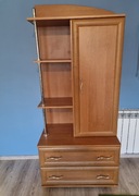 Brązowy regał z szafką i 2 szufladami – solidny i pojemny