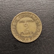 Moneta 2 Franki Francja 1926 Izby Handlowe Francji pieniądz zastępczy brąz 