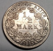 Moneta 1/2 Marki 1915 A srebro MENNICZA