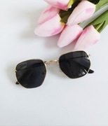 Nowe okulary przeciwsłoneczne kwadratowe złota oprawka damskie vintage 