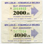 Bilety MPK  Lublin - 2000zł, 4000zł 