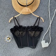 Prześwitujący kwiatowy top gorsetowy