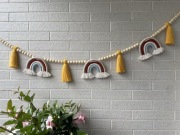 Girlanda chwosty tęczę tęcza makrama koraliki motylki boho korale drewniane