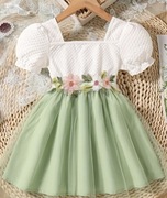 Dziewczęca sukienka wizytowa w stylu boho - biel i zieleń 