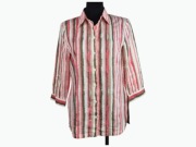 Lniana koszula Olsen, 100% gruby len, paski koral/khaki M/38