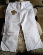 białe letnie eleganckie bawełniane spodnie L The Earth Collection