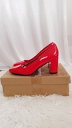 Czółenka Damskie Czerwone Lakierowane na Słupku Kaczuszce 39