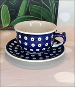 Filiżanka ceramiczna Bolesławiec ze spodkiem duża ceramika Bolesławiec 