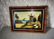 Obraz pejzaż wiejski PRL