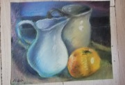 Martwa natura z dzbankami obraz pastel
