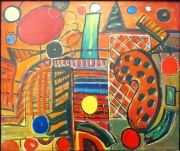 Ręcznie malowany, sygnowany obraz abstrakcyjny, M.Kowalski 94, 56x48 unikat