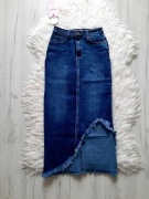 Piękna długa jeansowa spódnica ciemny jeans XS