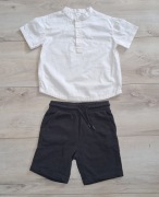 Komplet Zestaw Biała Koszula Krótki Rękaw Len+ Spodenki H&M r. 104