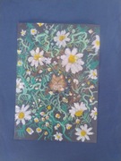 Obrazek "Kot w rumianku" pastelami olejnymi na A5