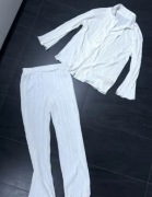 Biały kremowy komplet spodnie koszula Xs/S luźny