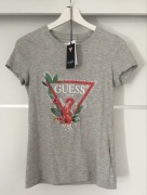 Szara bluzka t-shirt napis Logo Guess rozm. XS cyrkonie
