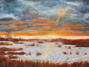 PEJZAŻ RĘCZNIE MALOWANE AKRYLOWY "ORANŻOWY GRANAT" - 24x30cm