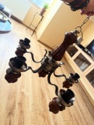 Stary żyrandol ceramiczny PRL Vintage Retro – 5 ramion, brązowa ceramika