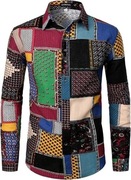 Męska Koszula VINTAGE RETRO LucMatton - LEN + BAWEŁNA lata 70 80 Rozmiar S