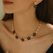 Piękny komplet kolczyki i naszyjnik złoto czarny cyrkonie