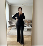 Czarny elegancki komplet damski modny garnitur marynarka do pracy + GRATIS