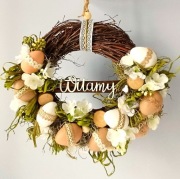 Wianek ozdoba wielkanocna rustykalny boho wiejski z napisem naturalny