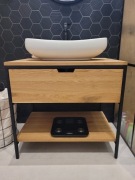 Dębowa szafka pod umywalkę nablatową loft, z szufladą, lite drewno + stal