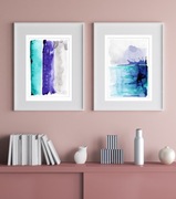 Dyptyk, Akwarela oryginalna zestaw 2 x A4 "Fioletowe Lazurowe", abstrakcja