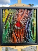 ,,Czerwony wulkan" obraz strukturalny akryl żywica 30 x 30 cm w ramie