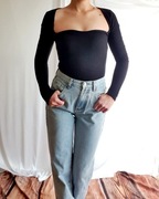 Body Damskie Czarne Długi Rękaw Dekolt Serce Missguided xs 34