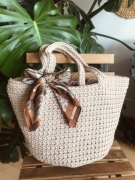 Torebka damska,na ramię, koszyk ze sznurka z apaszką.