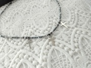 Naszyjnik choker chrześcijański srebrne krzyż kamienie 