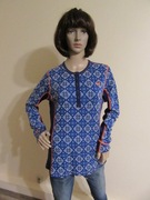 KARI TRAA damska bluzka granatowo-niebieski wzór 100% wełna merino_ XL