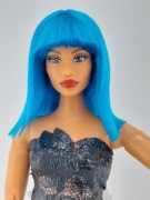 Peruka, włosy dla lalki Barbie niebieska  9,5-10cm obwodu głowy