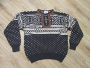 ULRIKEN skandynawski męski sweter szary kolorowe lamówki haftki wełniany_ L