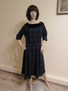 HELL BUNNY sukienka granatowa kratka aksamitny kołnierz styl retro _nowa_ M